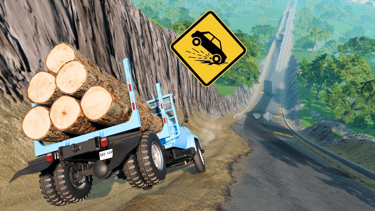 High-Speed Car Crashes — Obstacle Downhill in BeamNG.drive