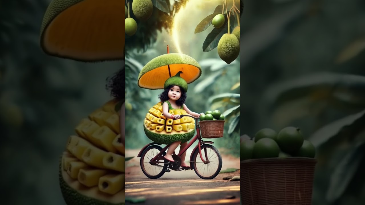 "🍋🌿 Fruity Vibes: A Cute Girl’s Colorful Bike Ride 🍉🚴‍♀️✨"