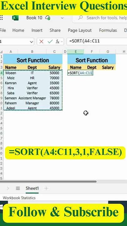 Excel SORT Function – How to Sort Data Automatically!
