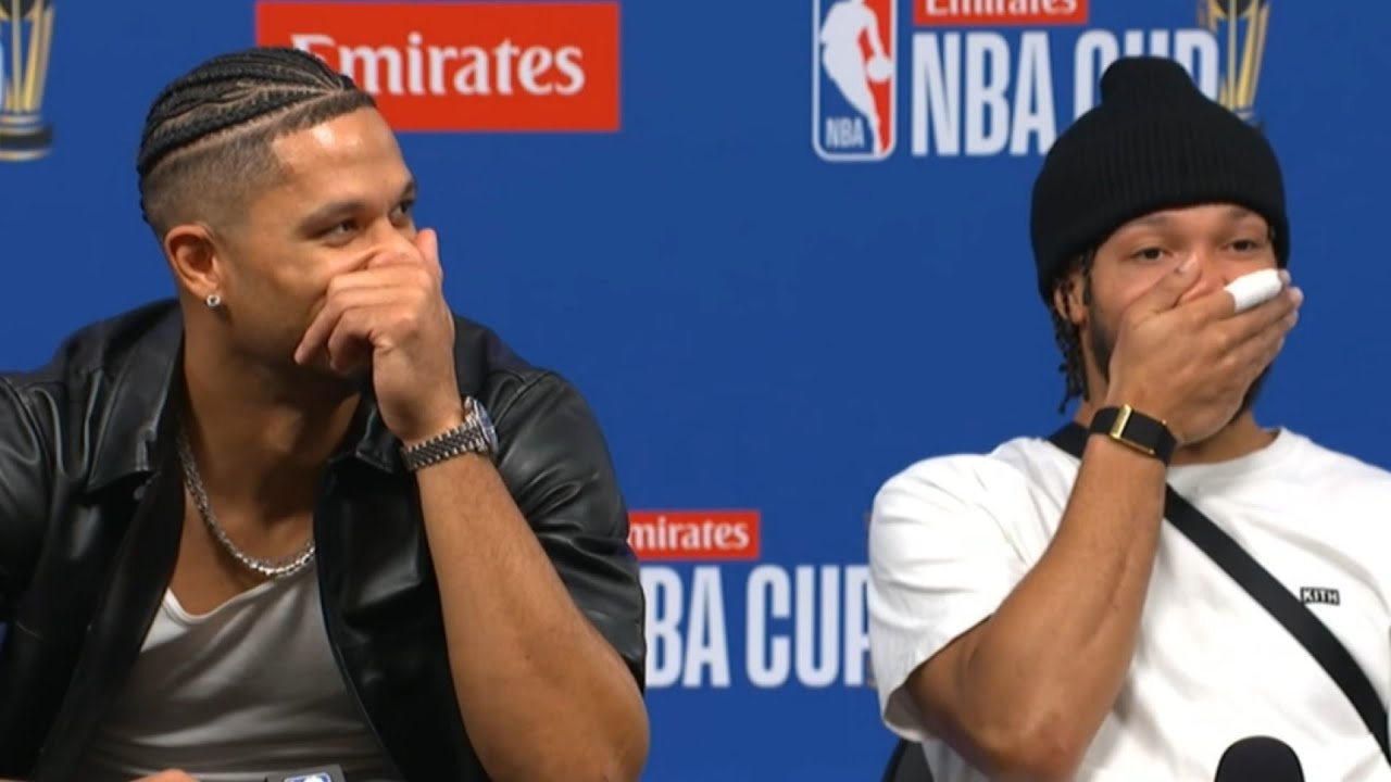 Jalen Brunson and Josh Hart reaction after Hart says inch for inch 😂