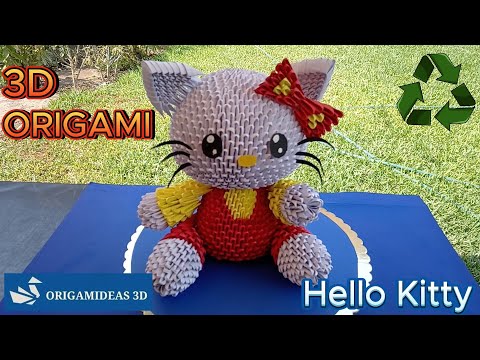 How to make a 3D Origami Hello Kitty with reusable paper | Hello Kitty en Origami 3D papel reusable