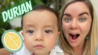 Her half Thai baby tries DURIAN- THAILAND vlog