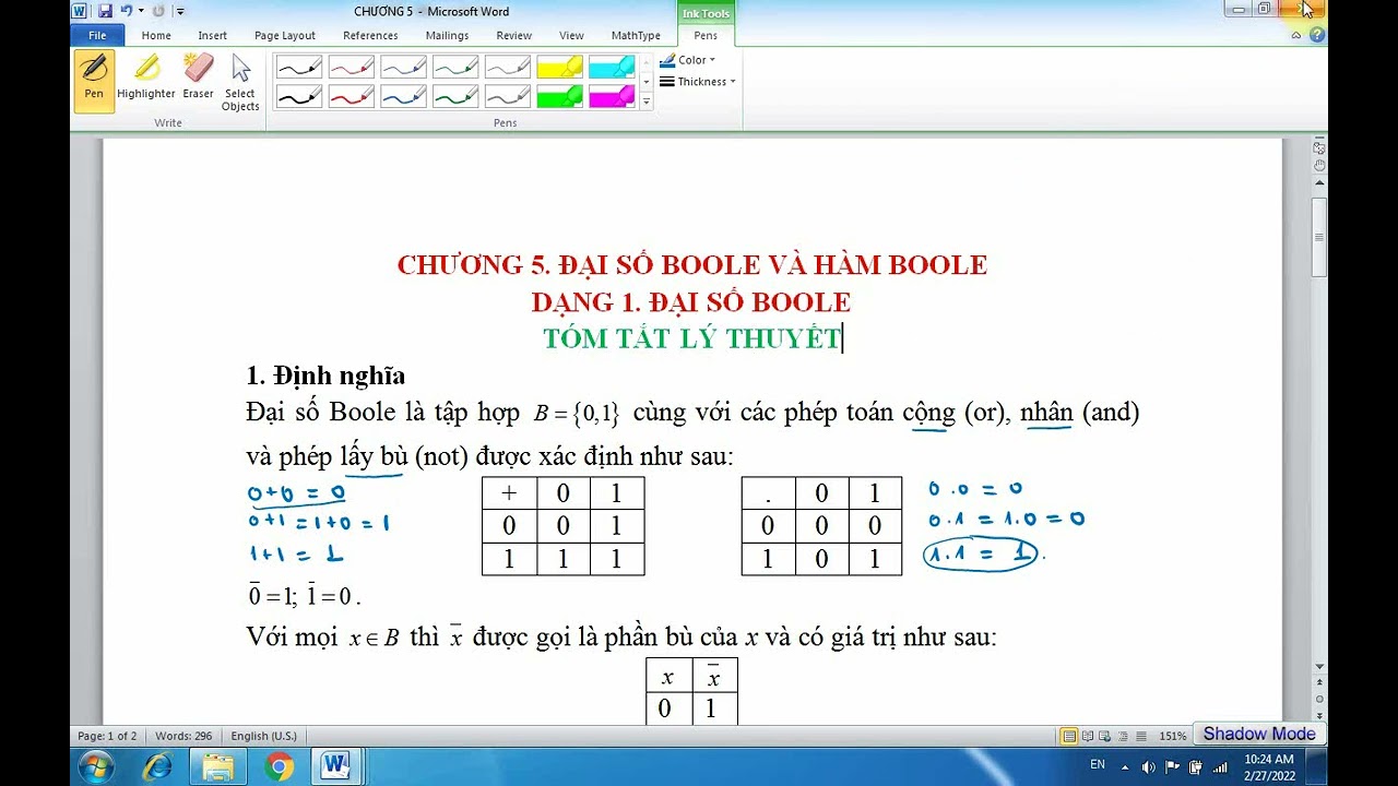 Đại số Boole | Lý thuyết và bài tập