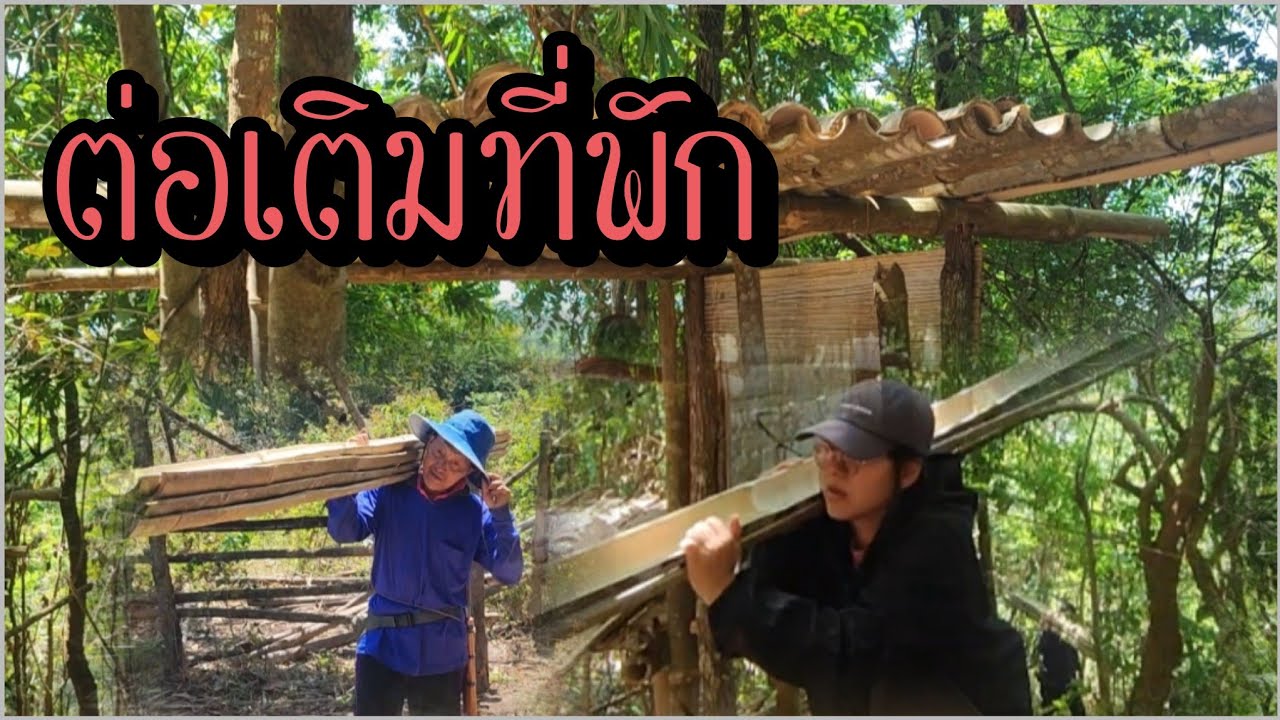 หลังเก็บผักเสร็จ พ่อไปดูวัวหลังเขา เลยตามพ่อไป  แวะไปต่อเติมหลังคาบ้าน 