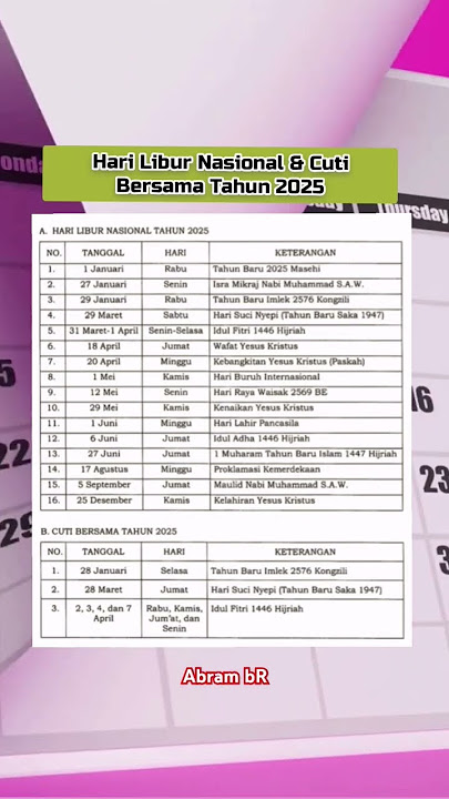 Jadwal hari libur nasional dan cuti bersama tahun 2025  #cutibersama #hariliburnasional2025