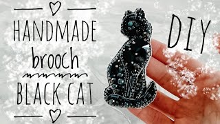 Брошка з бісеру та страз Чорна кішка Процес вишивки. Embroidery brooch cat???