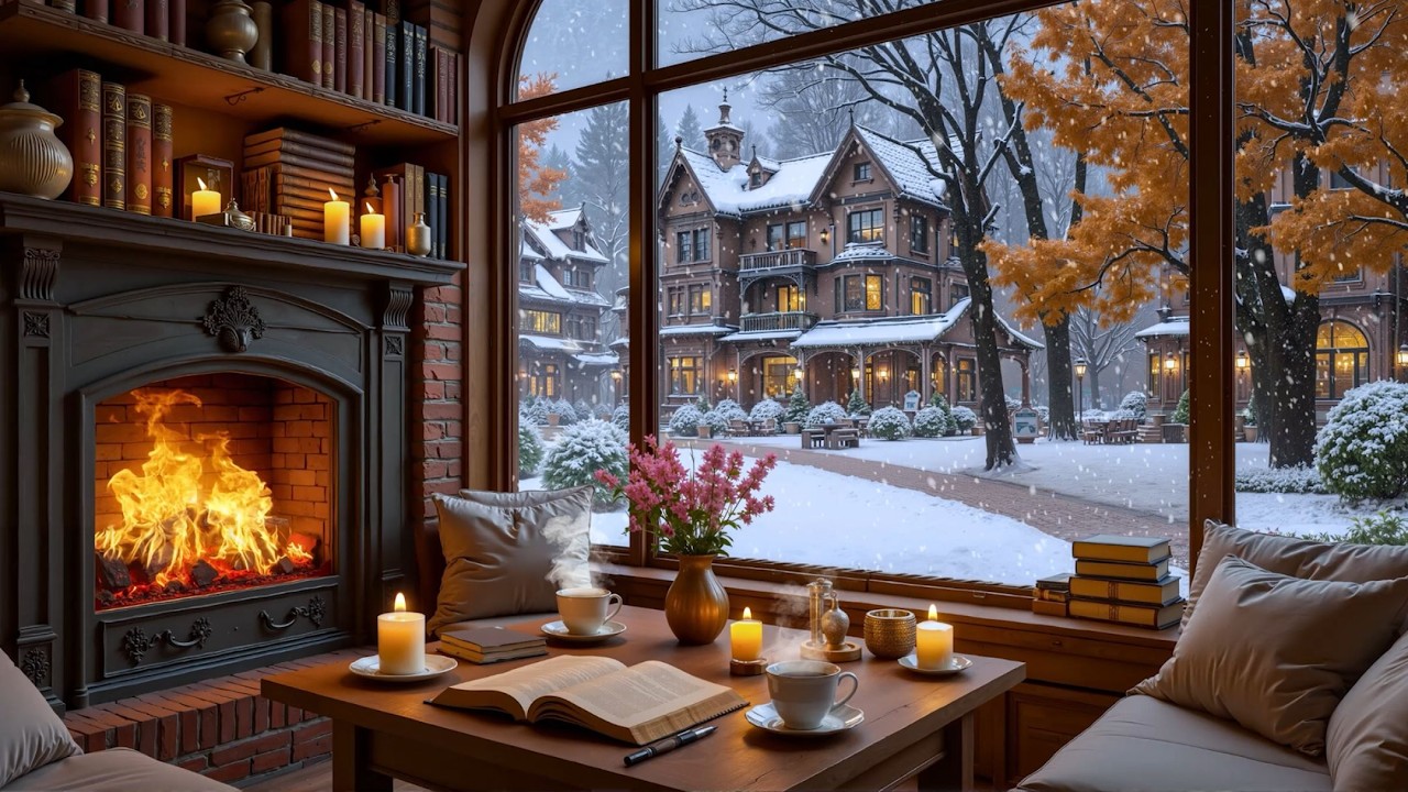 Расслабляющий зимний джаз ❄️ Атмосфера кофейни с камином для сосредоточенной работы