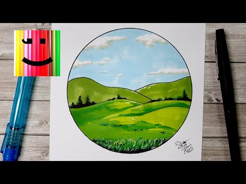 Видео: Dessin dans un cercle : Comment dessiner un Paysage Vert - Dessin Vallées Vertes pour débutant