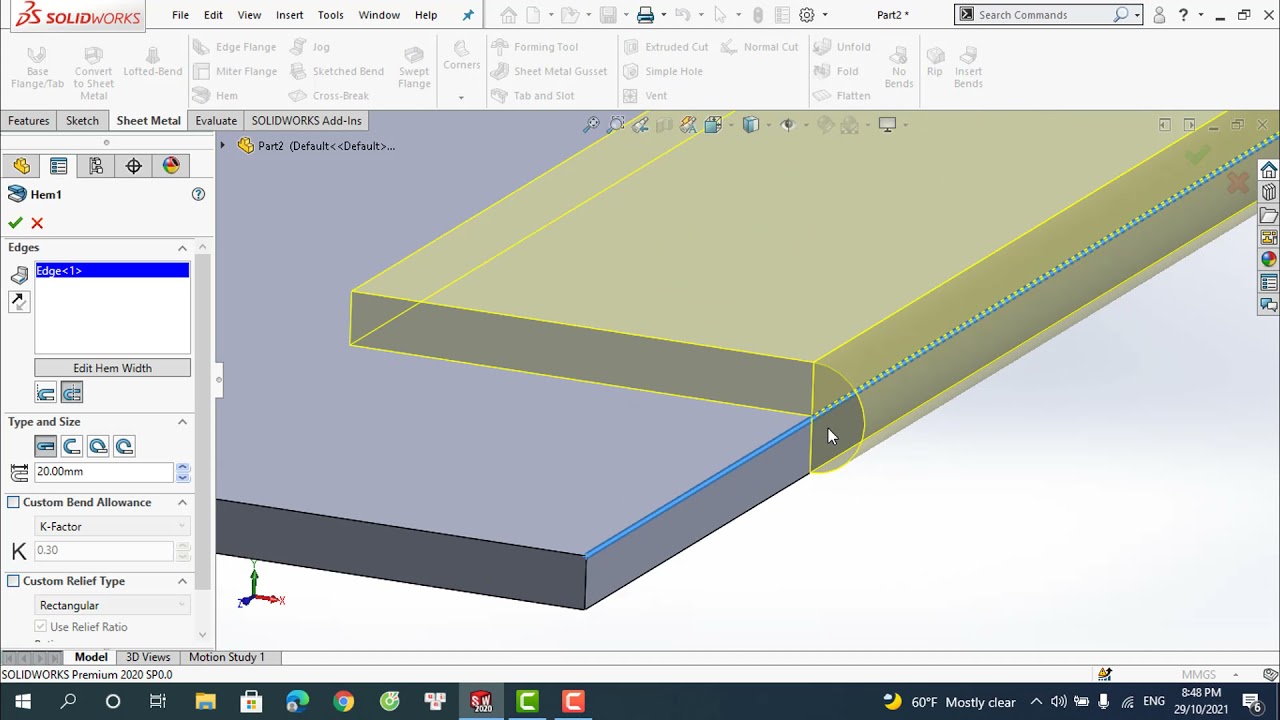 Cách dùng lệnh Hem trong solidworks - Góc cơ khí