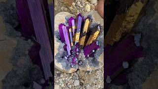 Rare Purple Crystal Cluster with Natural Gold Veins Stunning Amethyst Geode Discovery 💜🔥#amethyst