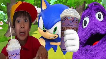 Tag with Ryan vs Sonic Dash vs Grimace Shake Run - Kaji Ryan and Sonic Try Grimace Shake Challenge