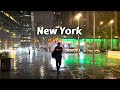 Walking In Heavy Rainstorm In New York At Night - Umbrella Rain Sounds Asmr And Traffic Sounds