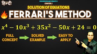 Match Highlights Solution of Equation || Ferrari's Method || Concept with Examples