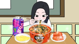 수업 중 몰래 라면 먹방 | Sneaky Ramen Mukbang in Class | Animation ASMR