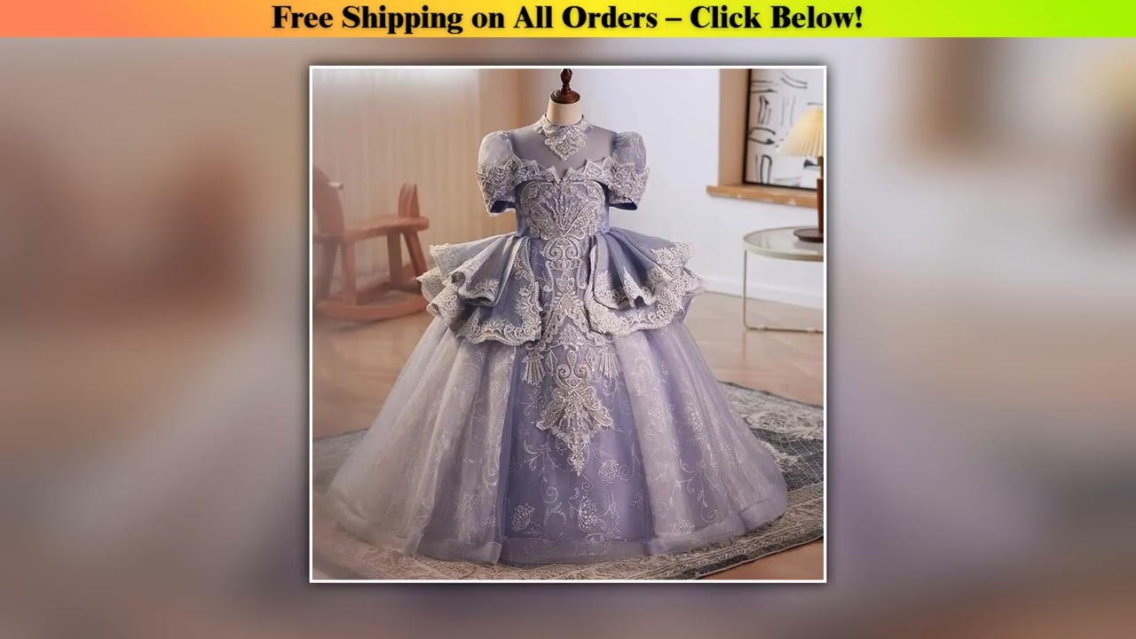 Girls Purple Princess Dress Flower Girl Wedding Occasion Formal Outfit Birthday Party Gown