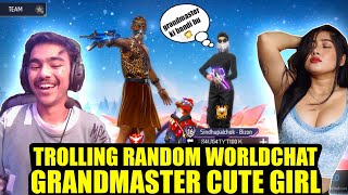 Noob prank on random world chat grandmaster cute girl😱 Garena free fire