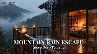 12 Hours ASMR Forest Rain and Relaxing Piano Music in a Warm Cabin for Sleep, Healing and Rest