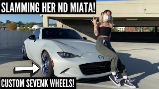 SLAMMING HER ND MIATA ON SEVENK WHEELS | 2019 Mazda MX-5 Miata Club Build @uhhleenah