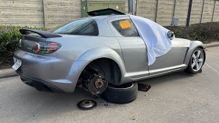 Towing an Abandoned Mazda RX8, With a Missing Wheel!