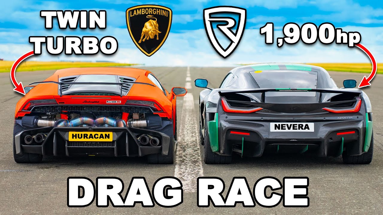 ⁣1800hp Lambo Huracan v Rimac Nevera: DRAG RACE