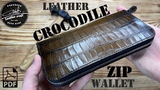 Making a Zip Wallet from Crocodile leather by #wildleathercraft. Reboot. Free pattern PDF.