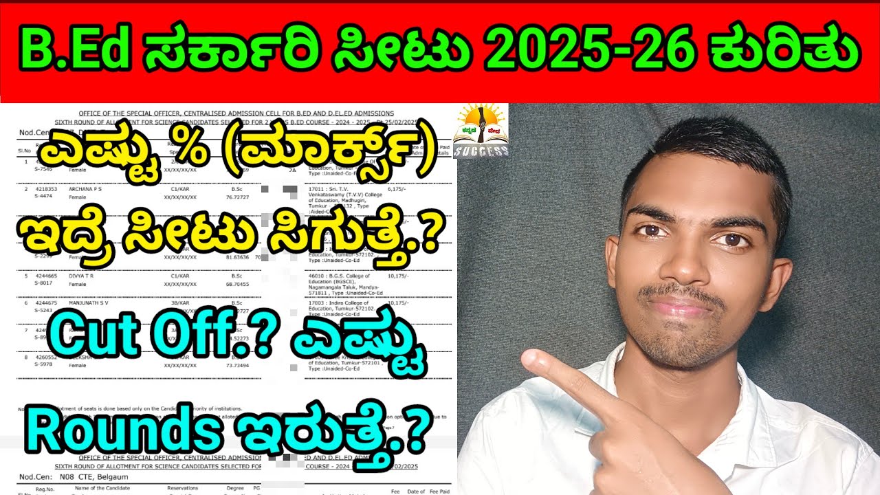 B.Ed ಸರ್ಕಾರಿ ಸೀಟು ಕುರಿತ ಮಾಹಿತಿ 2025-26 | B.Ed Selection List, Cut Off? | B.Ed Seats Total Rounds?