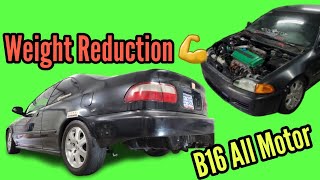 ALL MOTOR B16 | How I Cut Up The Rear Bumper | Hood Weight Reduction