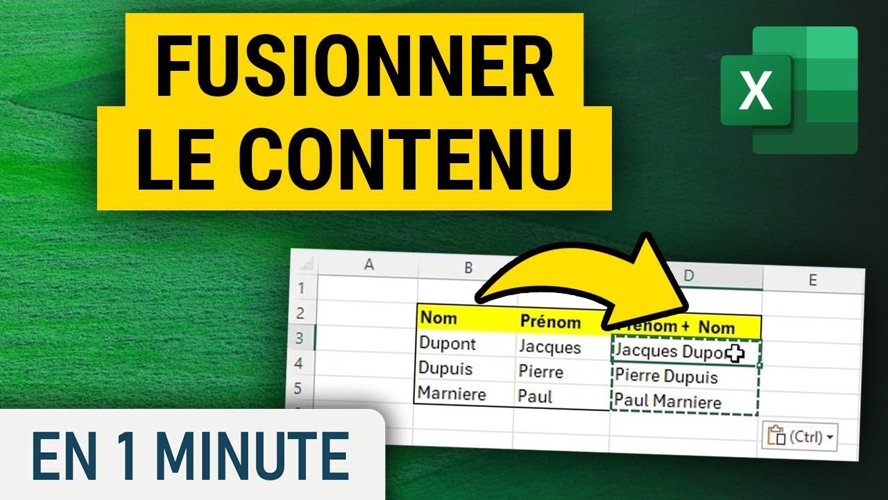 Fusionner des contenus de cellules sur Excel - YouTube
