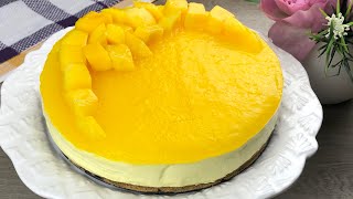 No Bake Mango Cheesecake ll تشيز كيك المانجو بدون خبز او جلاتين طعم وشكل روعة