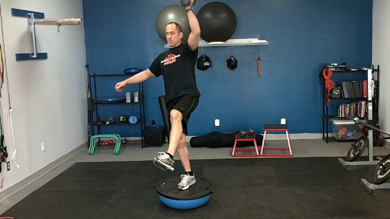 Single Leg BOSU Squat with Single Arm Overhead Press - YouTube