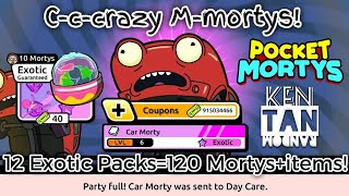CAR MORTY!? + 12 EXOTIC PACKS = 240 MORTYS AND ITEMS || Pocket Mortys