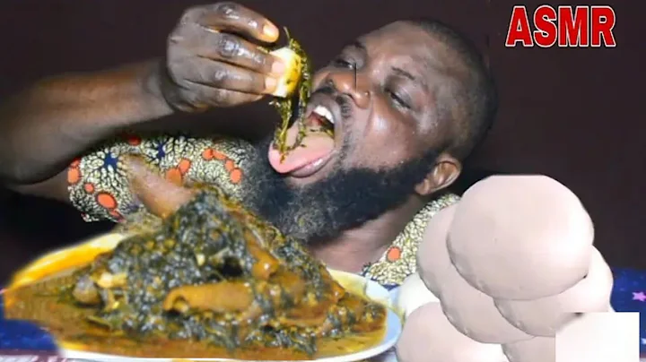 Asmr Mukbang Delicious Bitter Leaf Soup With Assorted Cow Skin Meat And African Fufu/African Food.