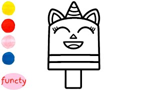 How to draw and color a unicorn popsicle for kids