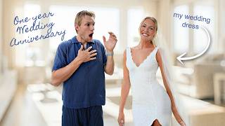 SURPRISING MY HUSBAND IN MY WEDDING DRESS ON OUR 1 YEAR ANNIVERSARY!!!