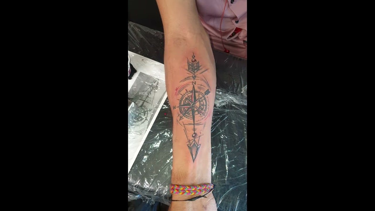 Compass with Arrows Tattoo - Black Poison Tattoos