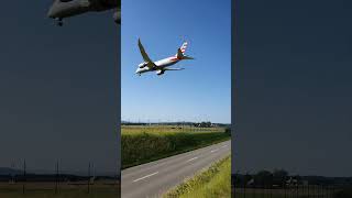 American Airlines near Zurich airport above road from Oberglatt to Bülach, Switzerland.