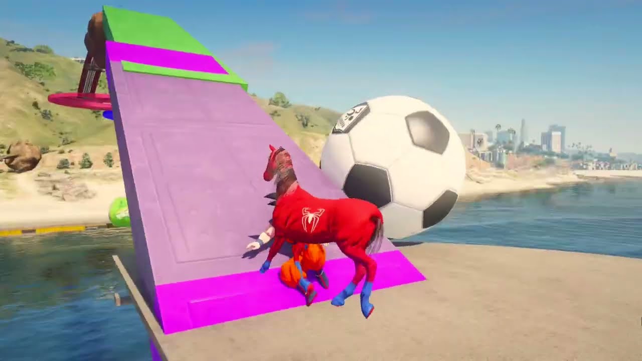 GTA 5 Crazy Ragdolls | Spiderman Ride Horse On Rainbow Spiders Bridge ...