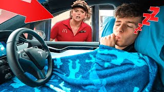 SLEEPING in Tesla Autopilot Through Drive THRU! *prank*