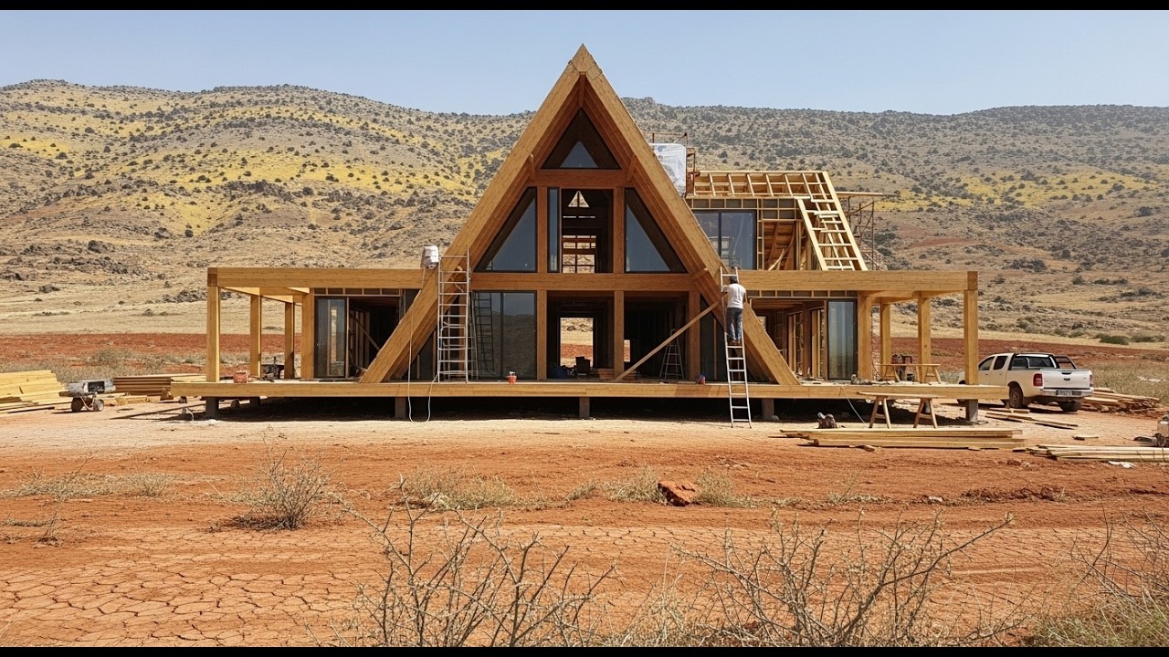 Этот американец строит треугольный деревянный дом в безлюдном месте! Строительство дома!