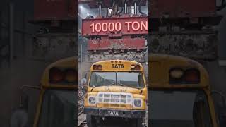 10000 TON Press Crushing Bus Into Scrap Metal