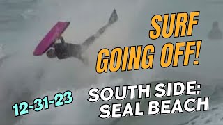 Seal Beach SURF going off!!! South Seal Beach Pier 12-31-23 between 3:50pm and 4:20pm Bodyboarders