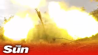 Russian artillery crew repeatedly fires D-30 howitzer near Krasnolimansky