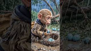 Mimo the monkey criticizes the eggs of his neighbor, the parrot chicks.