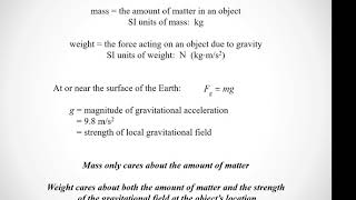 Mass, weight, and weightlessness