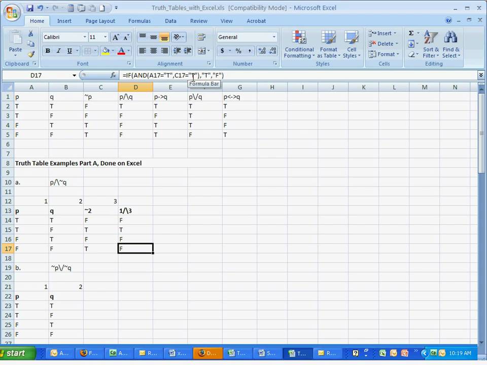 Truth Tables with excel partA YouTube