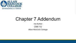 [CBIS 112] Chapter 7 Addendum