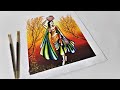 Painting Tutorial of Traditional Indian Rural Woman Fetching Drinking Water Pot to Home Acrylic