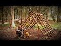 New build building a woodland viking house bushcraft shelter with my dog  hand tools  axe  ep1
