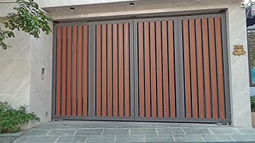 Mẫu cổng 4 cánh sắt hộp kết hợp gỗ nhựa đẹp dành cho nhà phố