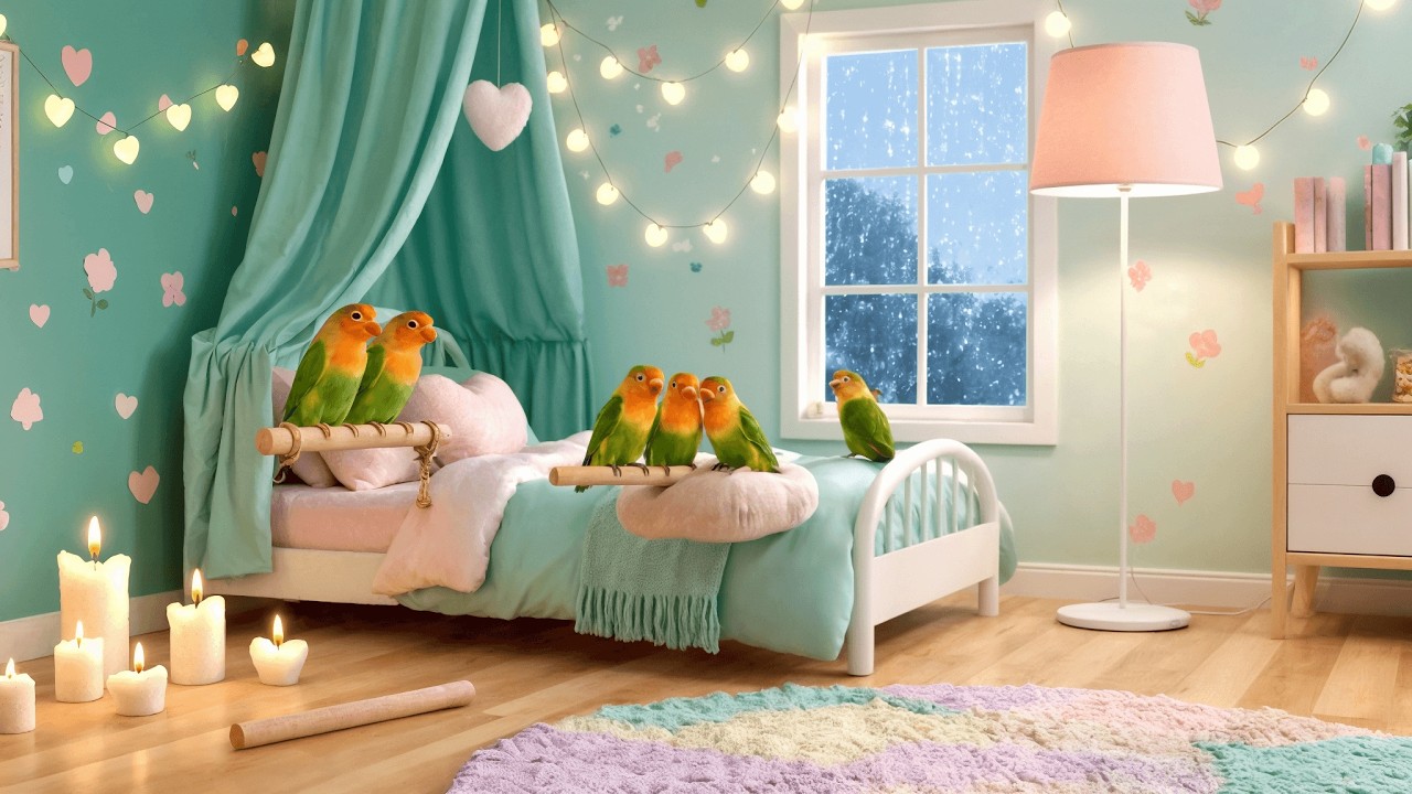 Rainy Pinterest Room + Sleeping Parrots Gentle Touch ASMR🦜